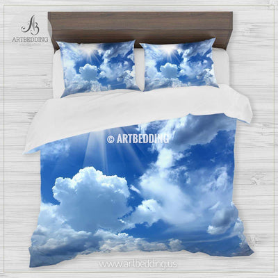 Beautiful cloudy blue sky bedding, Queen / King / Full / TWIN stars Galaxy Duvet Cover, Cotton sateen bedding set, Skies bedding Bedding set