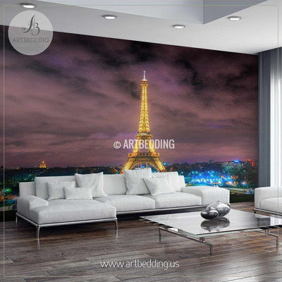 Beautiful Eiffel Tower in Paris Night Cityscape Wall Mural, France Photo sticker, France wall decor wall mural