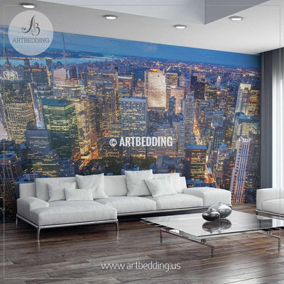 Beautiful New York City skyline with urban skyscrapers at sunset Wall Mural, Photo Mural, wall décor wall mural