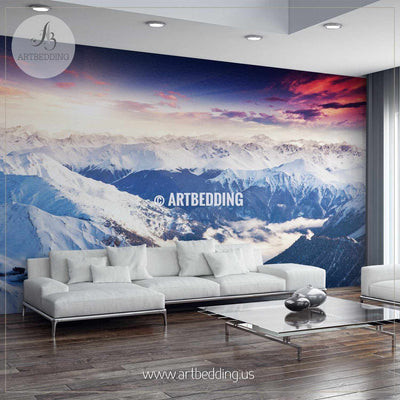 Beautiful view from up in the Alps, a winter wonderland Wall Mural, Self Adhesive Peel & Stick wall mural wall mural