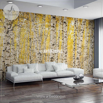 Birch Forest Autumn Background Wall Mural, Self Adhesive Peel & Stick wall mural wall mural