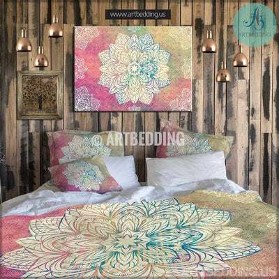 Bohemian bedding, Mandala duvet cover set, Bohochic rustic bedroom, bohemian vintage decor Bedding set