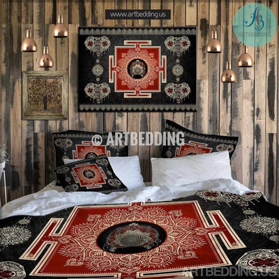 Bohemian bedding, Sacred Yantra duvet cover set, Lotus mandala bedding set, Bohemian elephant bedspread Bedding set