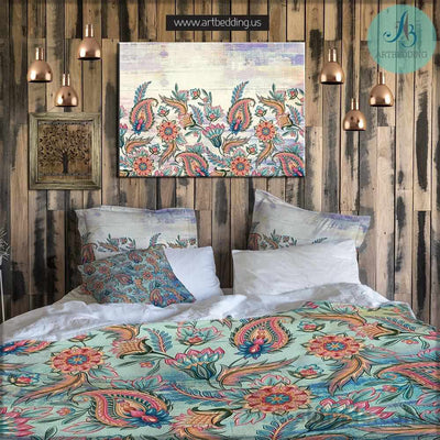 Bohemian bedding, Vintage paisley boho duvet bedding set, Vintage duvet cover set, Chaby Chic bedding, boho bedspread Bedding set