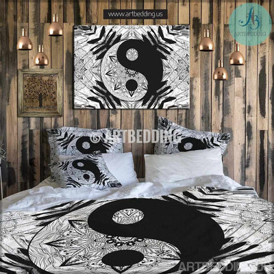 Bohemian bedding, Yin yang duvet cover set, Boho yin yang bedding Bedding set