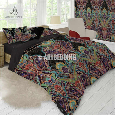Bohemian Indian paisley bedding, Paisley duvet cover set, Traditional India boho paisley comforter set, bohemian bedroom decor Bedding set
