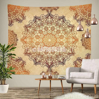 Bohemian Tapestry, Gold mehndi henna tattoo style mandala tapestry wall hanging, bohemian decor, bohochic golden vintage decor Tapestry