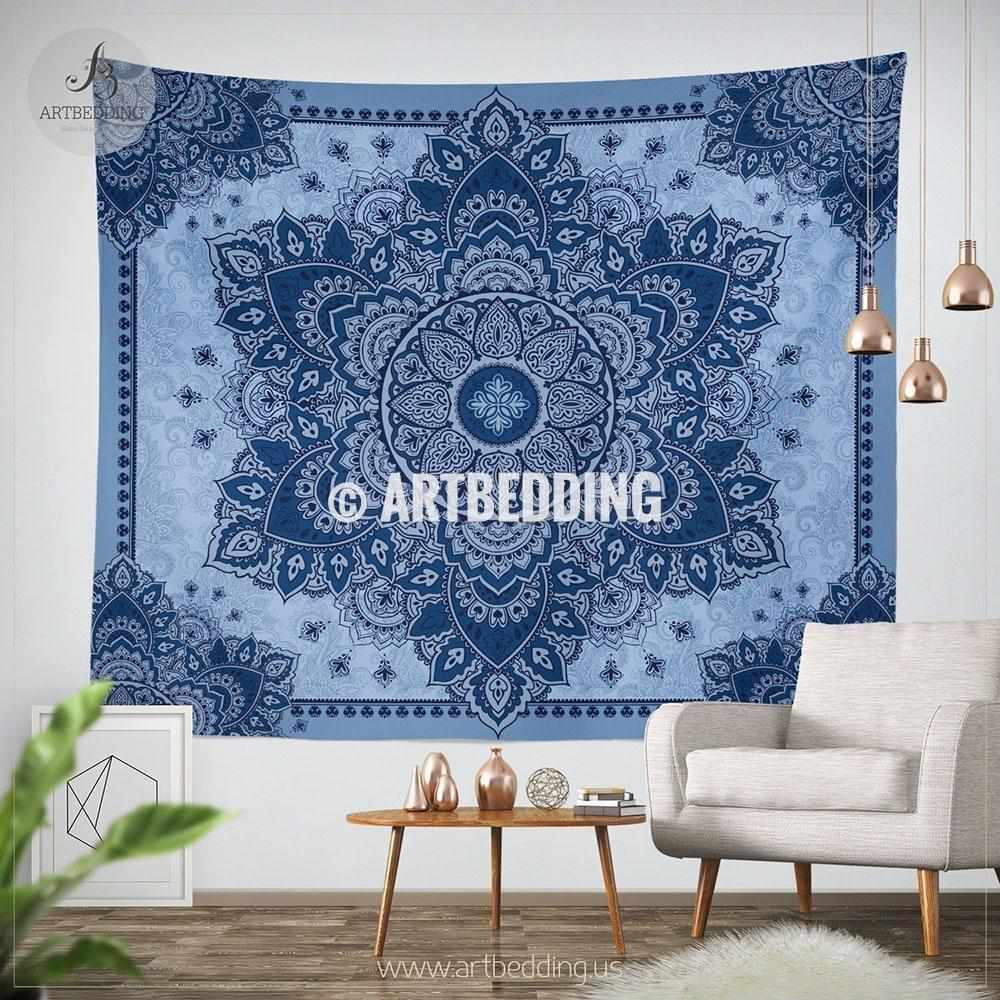 Bohemian TAPESTRY, Indigo blue mandala Wall hanging, Boho Mandala