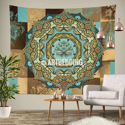 Bohemian Tapestry, Lotus Mandala tapestry wall hanging, spiritual bohemian decor, bohochic vintage decor Tapestry