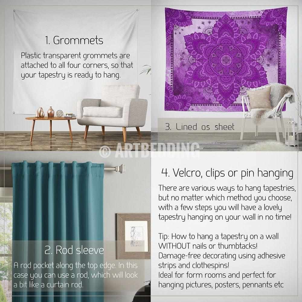 Bohemian TAPESTRY, Purple mandala Wall hanging, Boho Mandala Wall Decor, Mandala Indie Tapestry, artbedding wall art