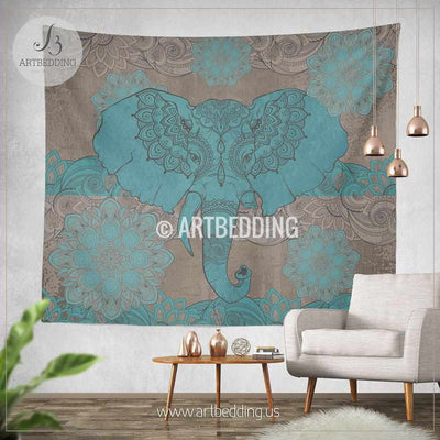 Boho Elephant Tapestry, Ganesh Elephant wall hanging, Indie shabby chic distressed tapestry wall decor, bohemian wall tapestries, artbedding wall art Tapestry