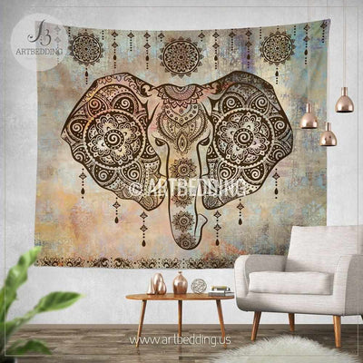 Boho Elephant Tapestry, Ganesh Elephant wall hanging, Indie shabby chic tapestry wall decor, bohemian wall tapestries, artbedding wall art Tapestry