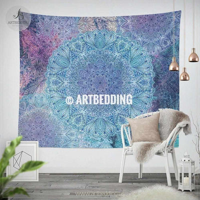 Boho mandala wall tapestry, Watercolor Mandala wall hanging, Serenity ethno Indie art tapestry, bohemian bedroom, boho bedspread Tapestry