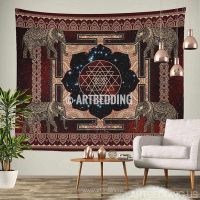 Boho Tapestry, Sacred Yantra wall tapestry, Hippie tapestry wall hanging, Spiritual bohemian decor Tapestry