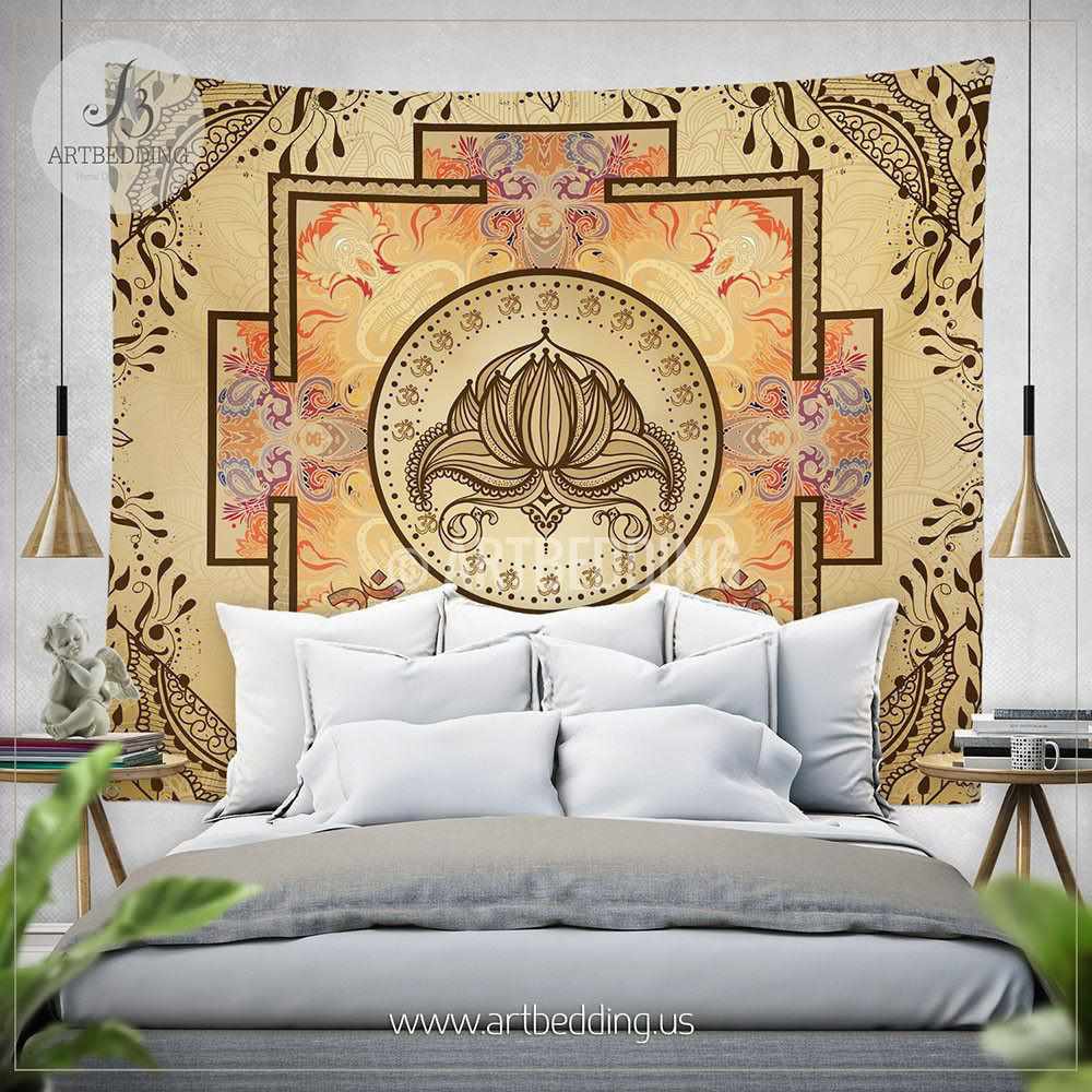 Tapestry Hung In Corner Boho Tapestry, Sacred Yantra Wall Tapestry