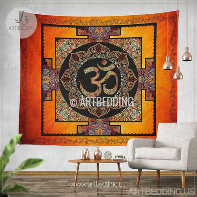 Boho Tapestry, Sacred Yantra wall tapestry, Hippie tapestry wall hanging, Spiritual bohemian decor Tapestry
