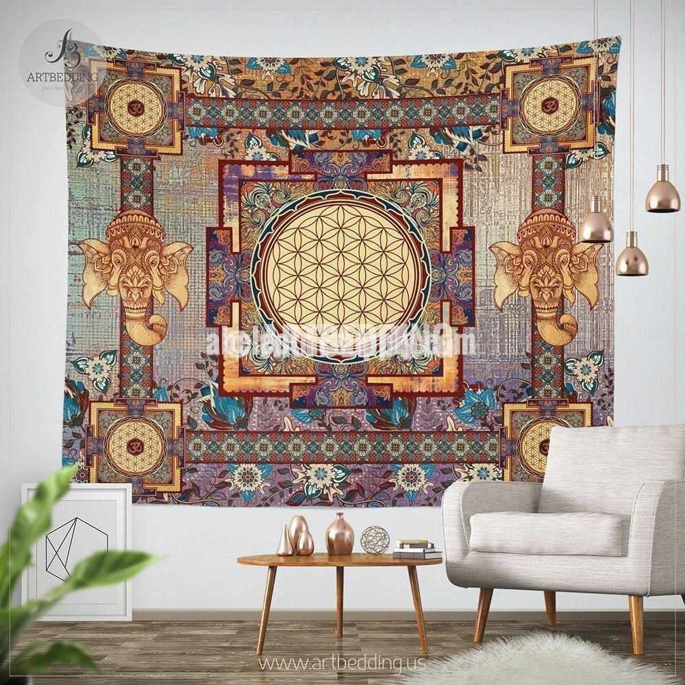 Boho Tapestry, Sacred Yantra wall tapestry, Hippie tapestry wall