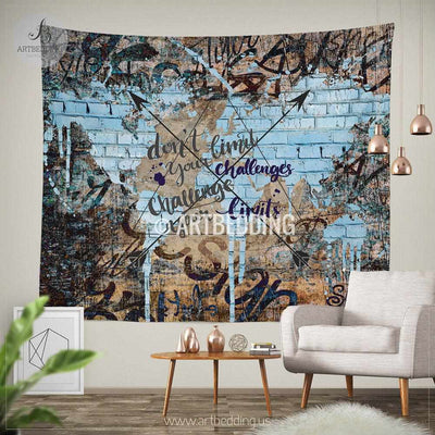 Boho tapestry, Urban graffiti wall Tapestry, Inspirational quote wall decor, Hippie tapestry wall hanging, bohemian wall tapestries,  boho chic decor Tapestry