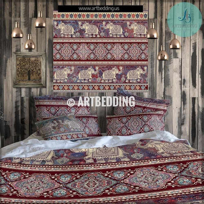 Elephant bedding, Bohemian duvet cover set, Indie Ganesh vintage bedding set, Boho elephant bedroom decor Bedding set