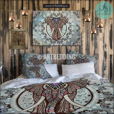 Elephant bedding, Boho mandala queen / king / full / twin duvet cover set, Elephant bohemian vintage bedding set, Boho duvet cover set Bedding set