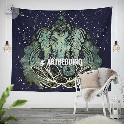 Elephant tapestry, Boho Ganesha wall Tapestry, Ethno Lotus Ganesh wall hanging, Indie wall tapestries, Boho spiritual art wall art Tapestry