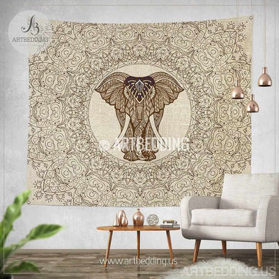 Elephant Tapestry, Elephant tapestry wall hanging, Lace mandala bohemian tapestries, Bohemian decor Tapestry