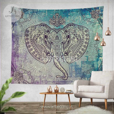 Elephant Tapestry, Ganesh Elephant wall hanging, Indie shabby chic distressed tapestry wall decor, bohemian wall tapestries, artbedding wall art Tapestry