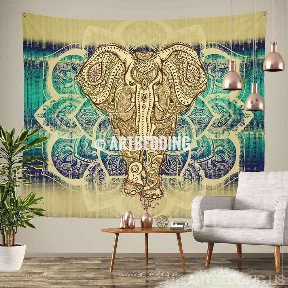 Elephant Tapestry, Lotus Mandala wall tapestry, Hippie tapestry