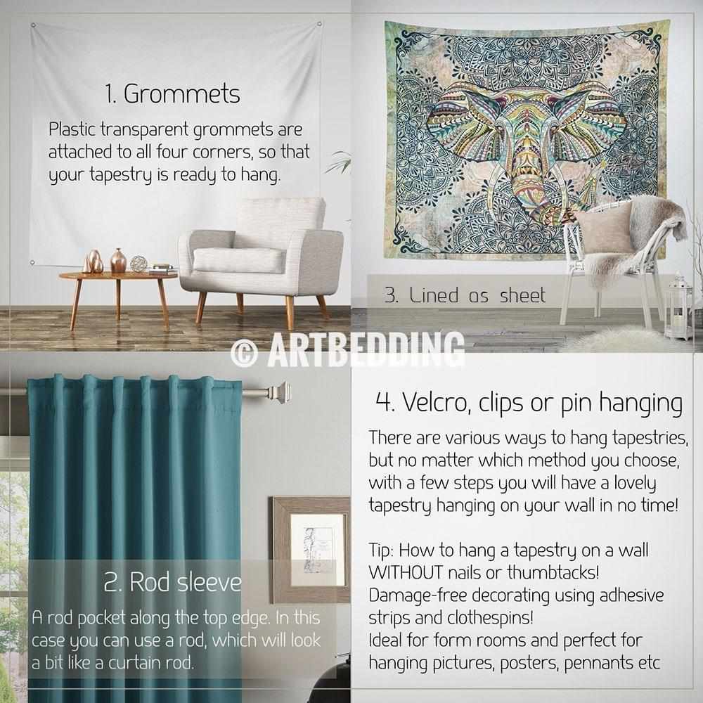 Elephant Zentangle Mandala wall tapestry, Boho Elephant spirit