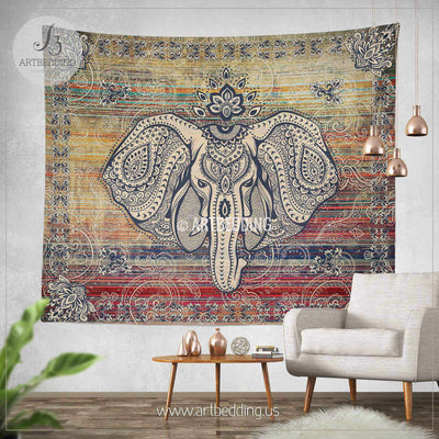 Ethno Ganesh wall Tapestry, Elephant head wall tapestry, Hippie indie tapestry wall hanging, bohemian wall tapestries, bohemian decor Tapestry