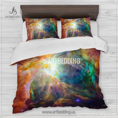 Galaxy bedding, Orion nebula in deep space Bedding set, stars nebula Duvet Cover set, Universe sateen bedding set Bedding set