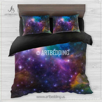 Galaxy bedding set, Cosmos duvet cover set, Abstract nebula in deep space Bedding set, stars nebula sateen bedding set Bedding set