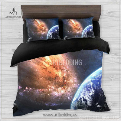 Galaxy bedding set, Earth from space duvet cover set, Space Bedding set, Universe bedroom decor Bedding set