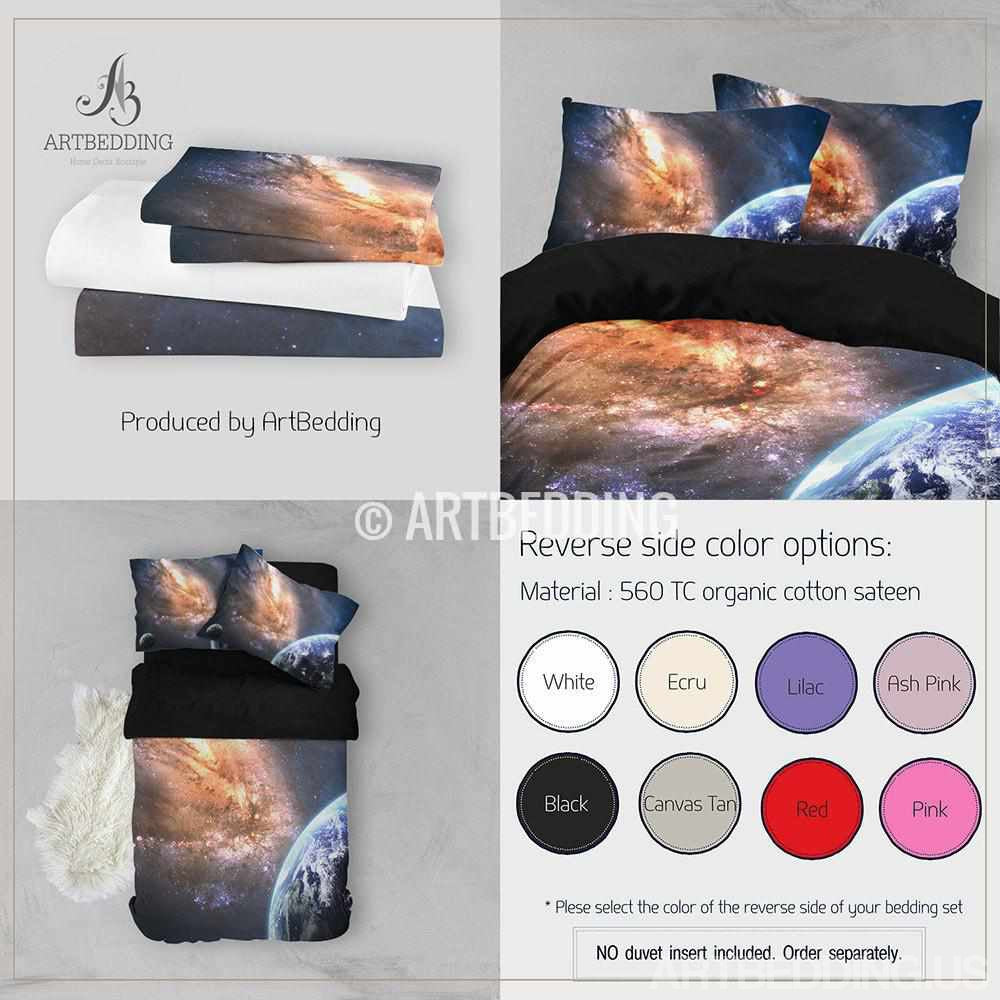 Galaxy bedding set, Earth from space duvet cover set, Space Bedding set ...