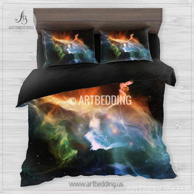 Galaxy bedding set, multicolor space duvet cover set, Stars nebula Bedding set, Cosmos bedroom decor Bedding set