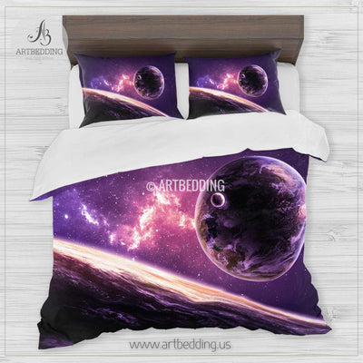 Galaxy bedding set, Planets over the nebulae duvet cover set, Stars nebula Bedding set, Cosmos bedroom decor Bedding set