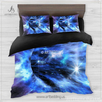 Galaxy bedding set, Space duvet cover set, Abstract black hole galaxy Bedding set, stars nebula sateen bedding set Bedding set