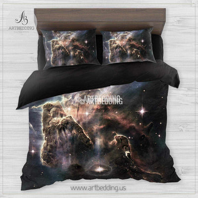 Galaxy bedding set, Towering mountain of hydrogen gas laced with dust, Carina Nebula duvet cover set, Cosmos bedroom decor Bedding set