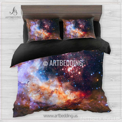 Galaxy bedding, Star cluster in Milky Way Bedding set, Deep space stars Duvet Cover set, Universe sateen bedding set Bedding set