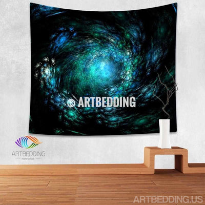 Galaxy Tapestry, Blue 3D fractal art spiral galaxy wall tapestry, Galaxy tapestry wall hanging, Deep space Spiral galaxy wall tapestries, Galaxy home decor, 3D Space wall art print