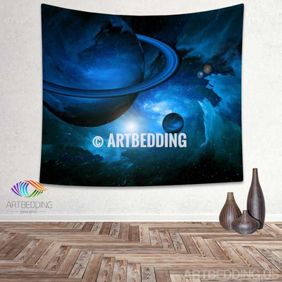 Galaxy Tapestry, Blue planets deep space fantasy wall tapestry, Planets in space Galaxy tapestry wall hanging, Stars galaxy wall tapestries, Galaxy home decor, Space wall art print, Space wall hanging, Planets in deep space blue nebula galaxy wall art