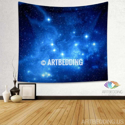 Galaxy Tapestry, Blue space with stars wall tapestry, Galaxy tapestry wall hanging, Galaxy home decor, Stars wall art print
