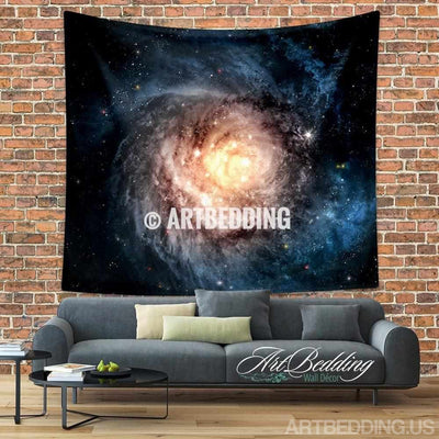 Galaxy Tapestry, Blue spiral galaxy wall tapestry, Galaxy tapestry wall hanging, Spiral galaxy wall tapestries, Galaxy home decor, Space wall art print