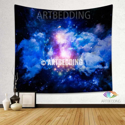 Galaxy Tapestry, Fantasy blue nebula wall tapestry, Nebula tapestry wall hanging, Galaxy home decor, Stars wall art print