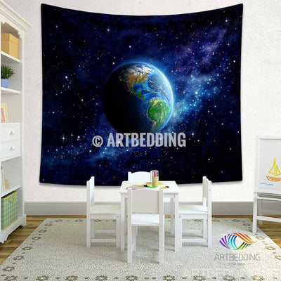 Galaxy Tapestry , Planet Earth from space wall tapestry, Space tapestry wall hanging, Galaxy home decor, Earth wall art print