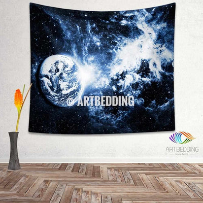 Galaxy Tapestry, Planet Earth wall tapestry, Space tapestry wall hanging, Galaxy home decor, Space wall art print