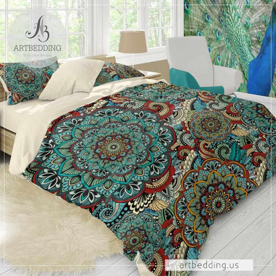 Mandala bedding, Lotus Mandala duvet cover set, Boho bedding, mandala bedspread-ARTBEDDING