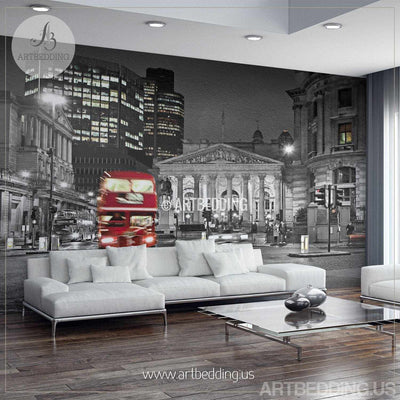London in Black and Red Wall Mural, London City Photo Mural, London wall decor wall mural