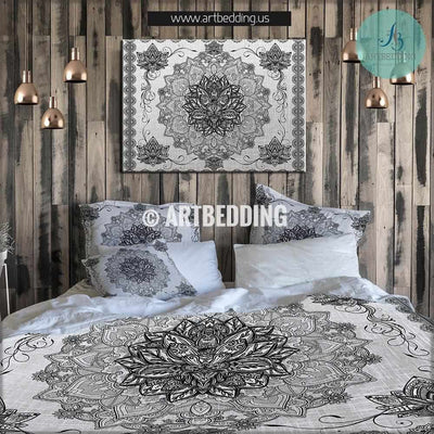 Lotus Flower duvet bedding set, Sacred Mandala duvet cover set, Bohemian bedding, boho bedroom decor, artbedding art Bedding set