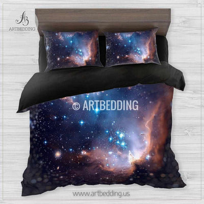 Magellanic cloud space bedding, Openluster of stars Bedding set, Deep space Galaxy Duvet Cover set, Space bedroom Bedding set